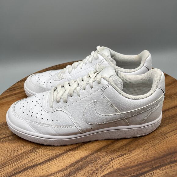 Nike Court Vision Low Shoes Womens 9.5 Triple White Leather Casual Comfort Gym - Picture 3 of 8
